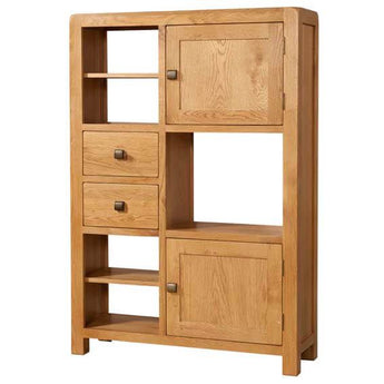 a wooden dresser sitting in a wooden cabinet 