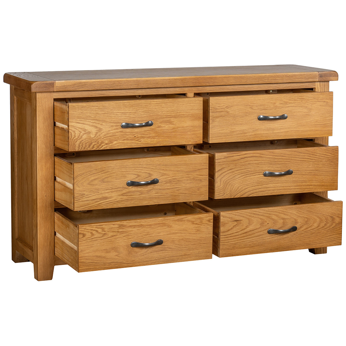 a brown wooden dresser with a wooden trunk 